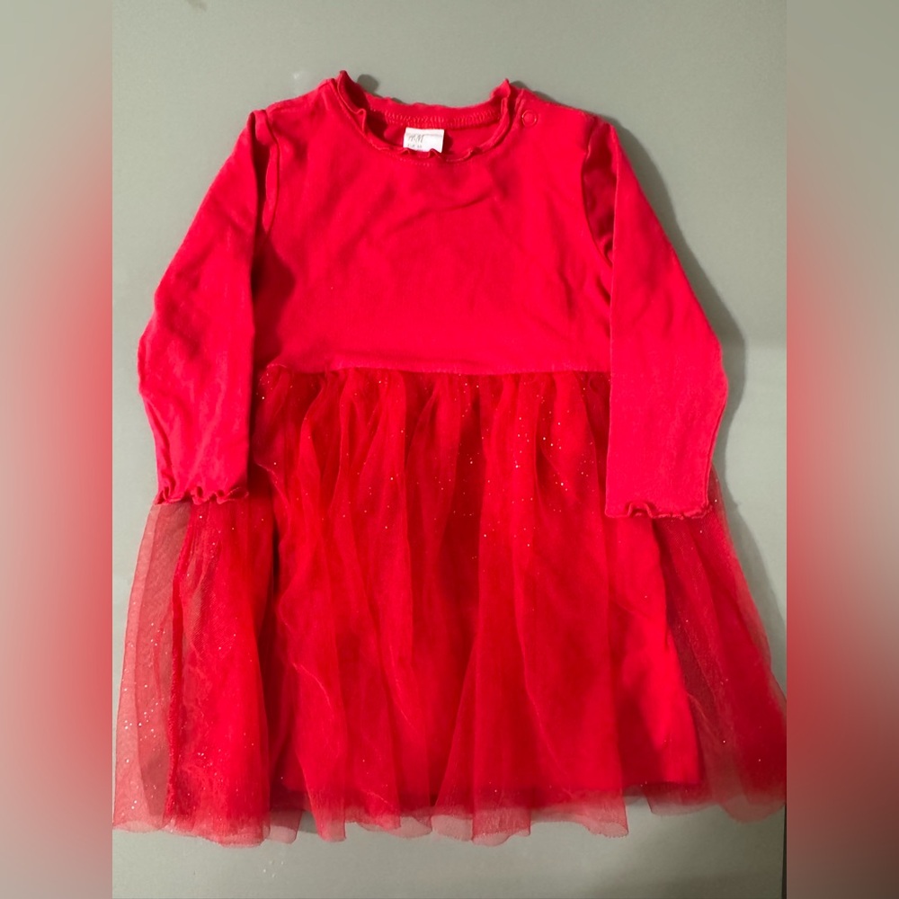 H&M Long Sleeve Red Sparkle tulle Dress Size 6M